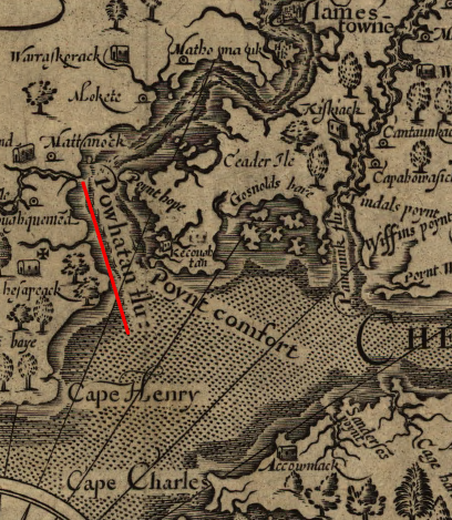 on John Smith's map, the James River was labelled Powhatan's flu (river)