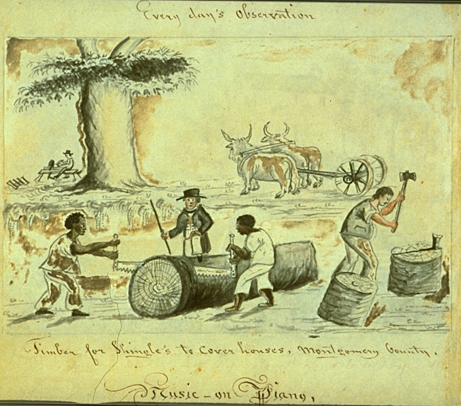 converting a tree to lumber and shingles was hard work before the invention of powered saws
