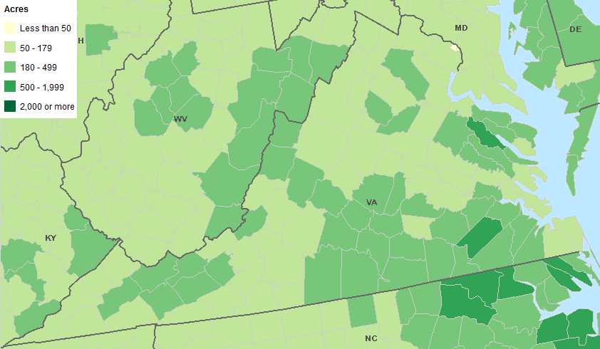 Virginia farms in the Shenandoah Valley are typically smaller than in Southside