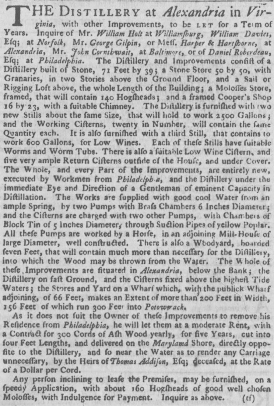 George Washington was not the first person to open a distillery near Alexandria
