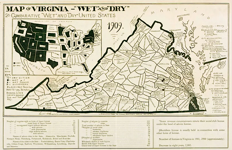 the 857 licenses to sell alcohol in 1909 was a 60% decrease from licenses in 1901