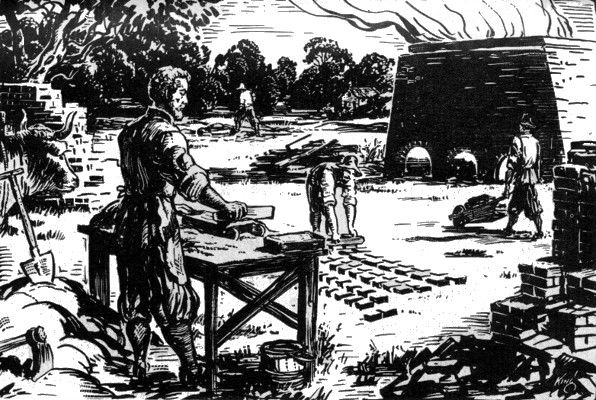 settlers at Jamestown made bricks for construction of a church, New Town houses and the Statehouse, and the National Park Service has excavated a kiln