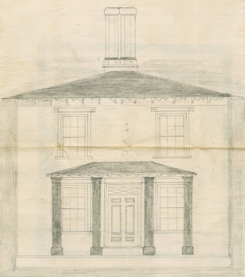 elevation and floor plans for a proposed courthouse for Lunenburg County (never constructed)