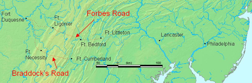 the boundaries of Pennsylvania ended up giving that state control over land and water access to the Forks of the Ohio (Pittsburgh)