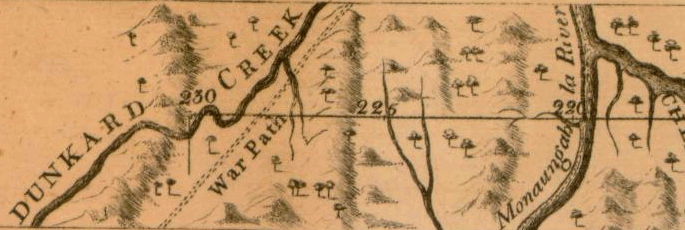 Mason and Dixon crossed the Monongahela River and quit surveying at Dunkard Creek