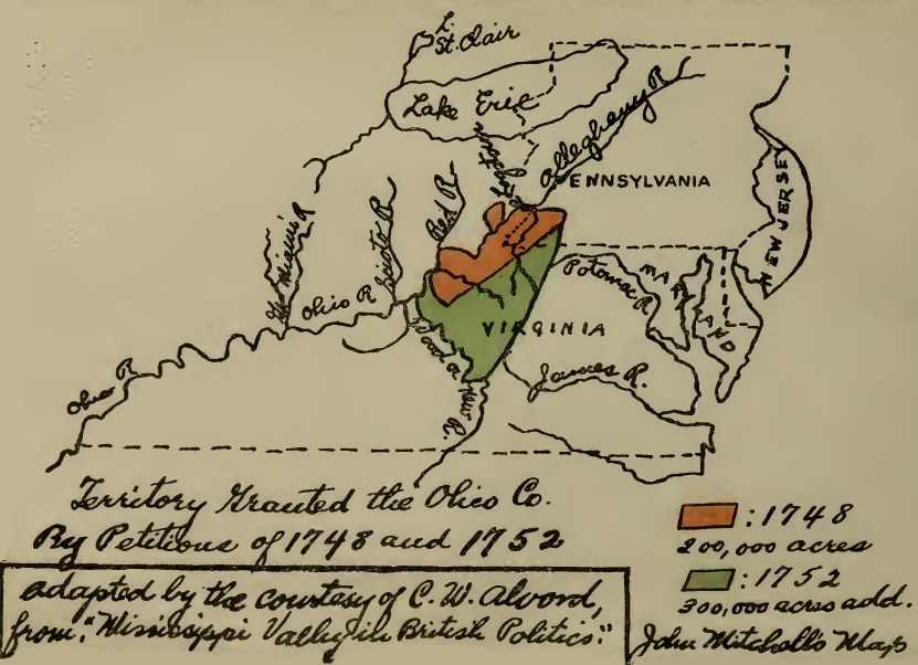the Ohio Company, a syndicate of land speculators including key officials in Virginia, obtained rights to survey and sell 500,000 acres in the Ohio River watershed between the Allegheny River and the Kanawha River (including its tributary, the New River)