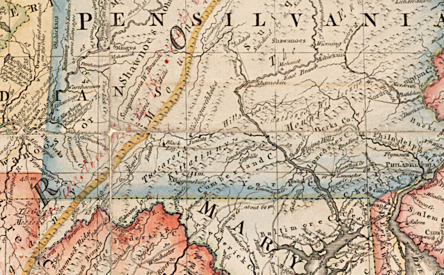 by 1775, John Mitchell agreed that the western edge of Pennsylvania was west of the Forks of the Ohio