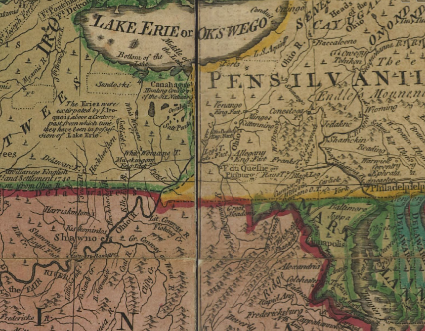 a map prepared after the end of the Seven Year's War accepted Pennsylvania's claim to lands west of Pittsburgh