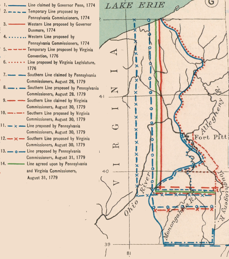 multiple proposals were made between 1774-1779 for defining Pennsylvania's border with Virginia