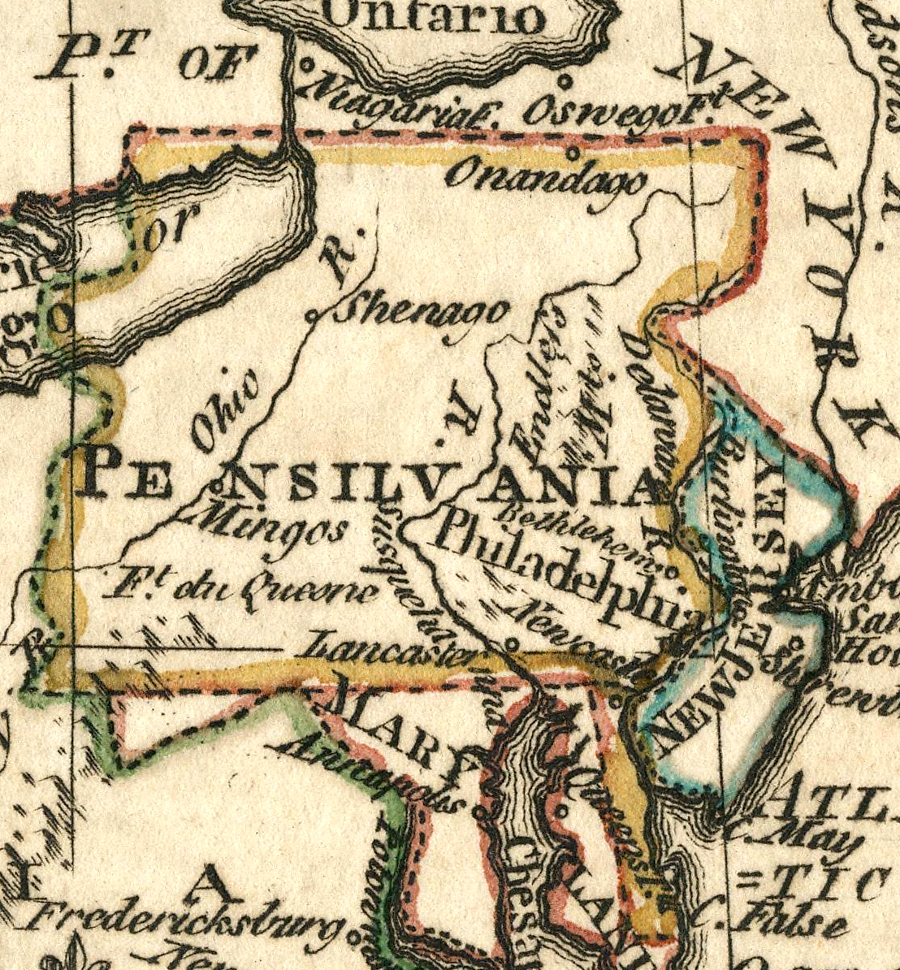 Pennsylvania ended up with less territory than it initially claimed on its northern, eastern, and southern boundaries, but on the western boundary the final straight north-south line (unlike the proposed boundary shown above) expanded its size