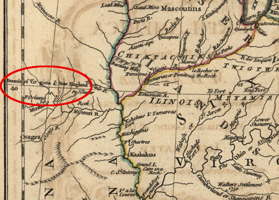 Virginia's northern boundary was limited at 40th degree of latitude by the 1620 charter to New England colony