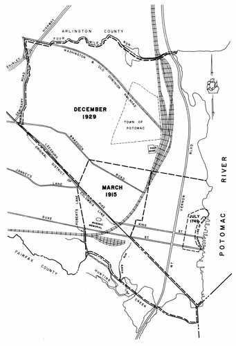Alexandria annexed portions of Alexandria County in 1915 and Arlington County in 1929