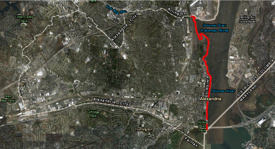 the City of Alexandria - District of Columbia border, from Jones Point to Four Mile Run, since 1929