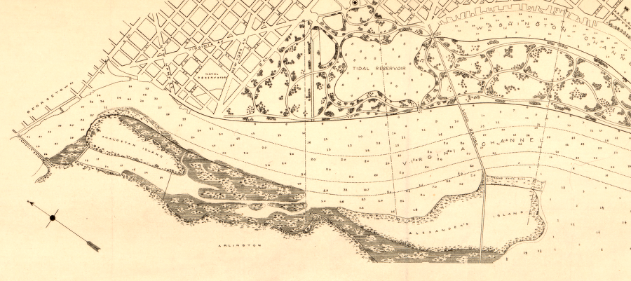 mudflats lined the southern bank of the Potomac River, from Analostan/Mason's Island to Alexander Island