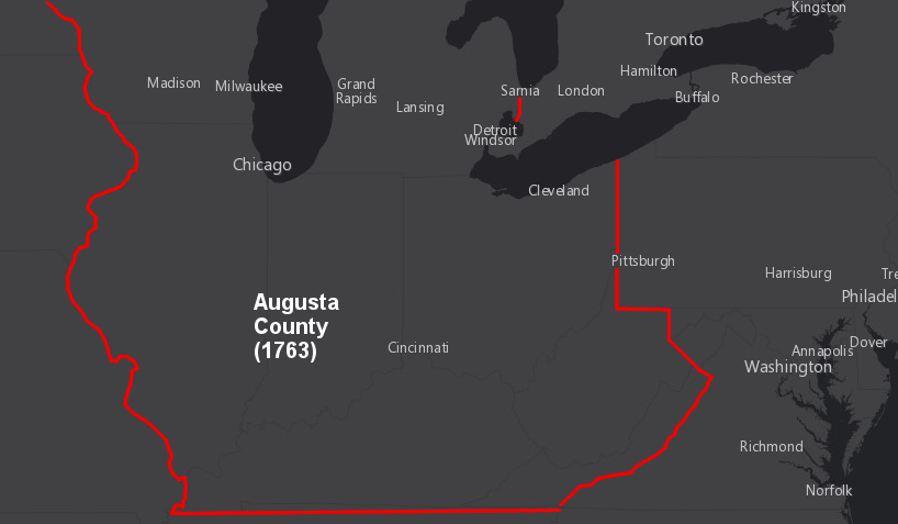 Kentucky - part of Augusta County at the end of the French and Indian War in 1763