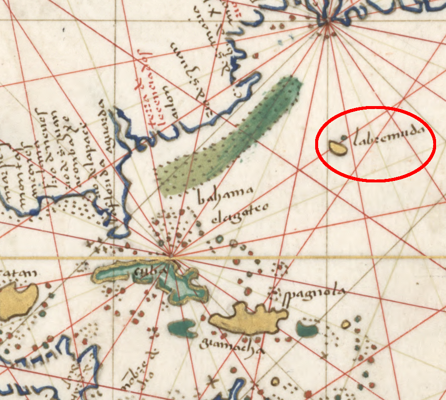 Spanish map showing the location of Bermuda in 1544