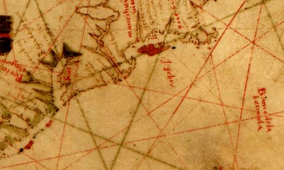 1633 map showing Bermuda, off the coast of North America