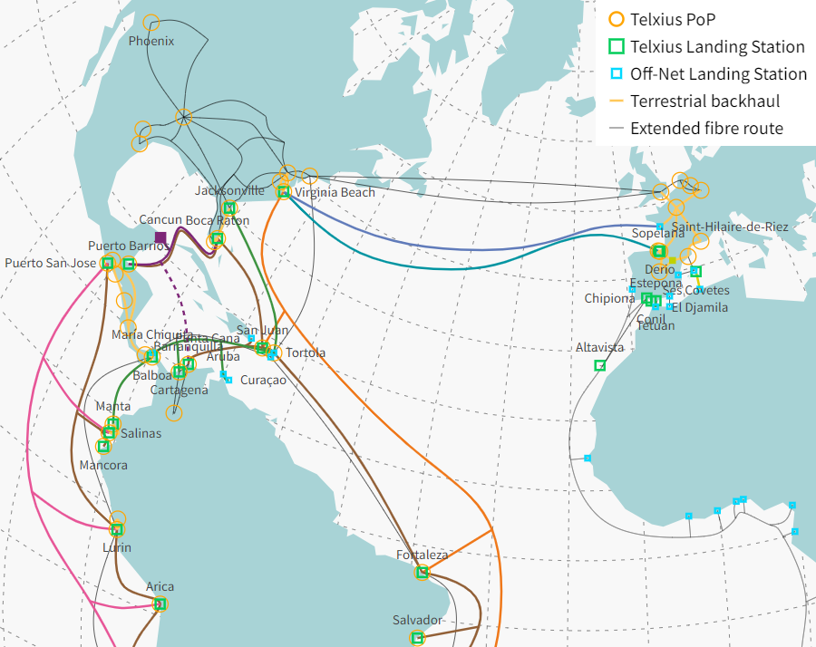 multiple major subsea communication cables connect to the Virginia Beach Cable Landing Station