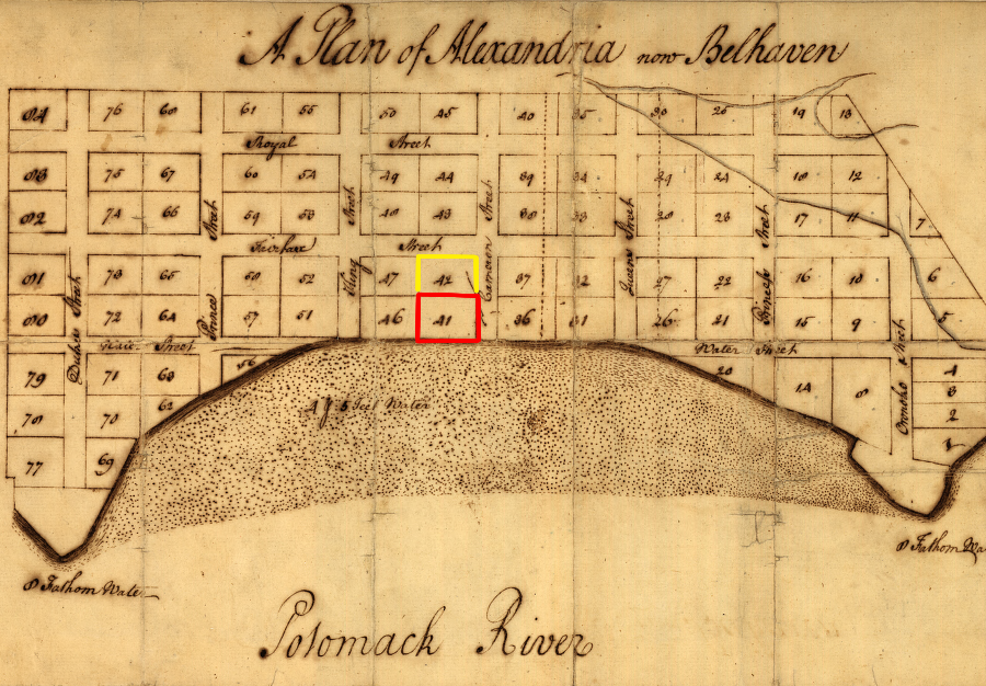 John Carlyle purchased Lot 41 in 1749, when it was a waterfront parcel on the edge of the Potomac River - and inland lot 42 for just 20% of the cost