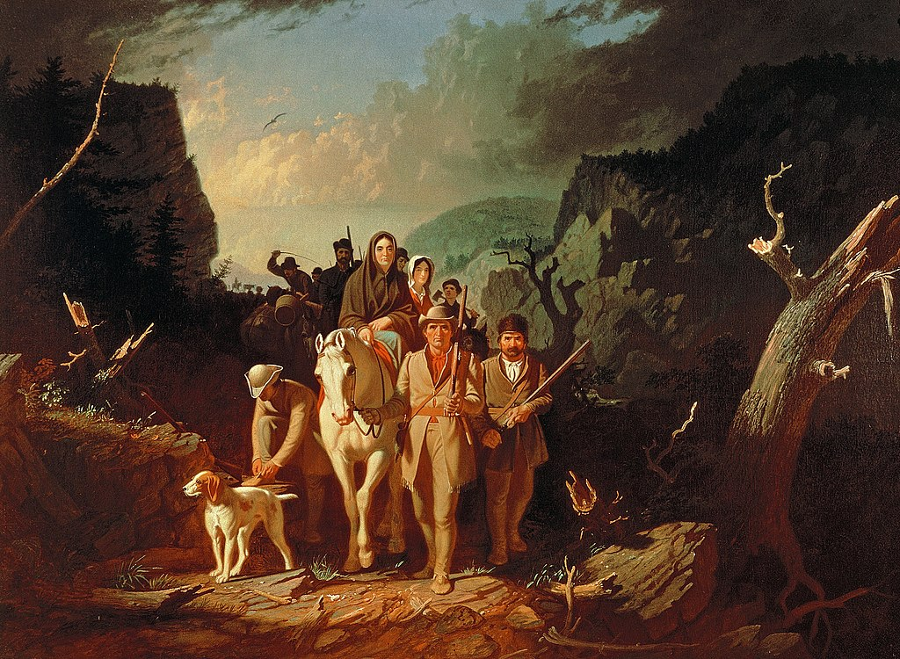 George Caleb Bingham romanticized the westward emigration through Cumberland Gap into Kentucky's Bluegrass Country through Cumberland Gap