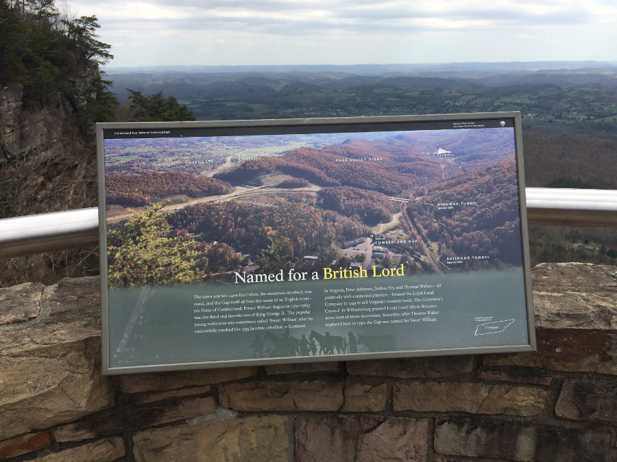 a sign at Pinnacle Gap overlook explains the origin of the name Cumberland Gap