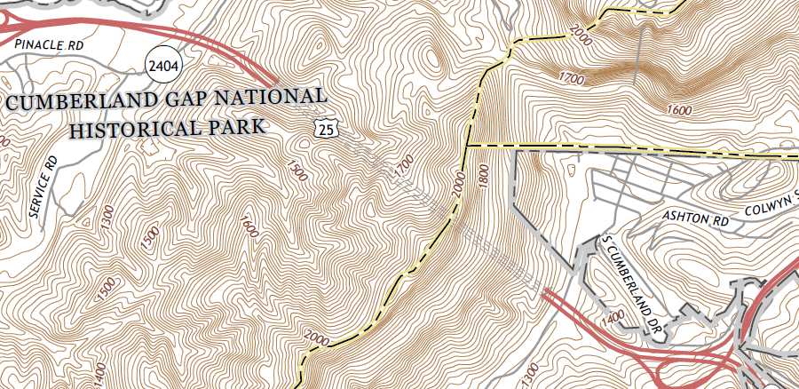 after construction of a tunnel for US 25 beneath Cumberland Gap, the modern road was removed to restore the site closer to its Eighteenth Century appearance