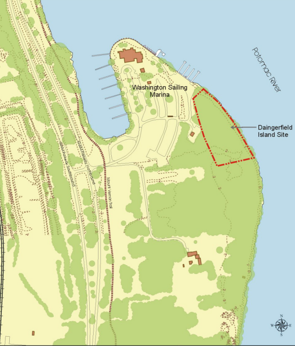 one alternative was the eastern end of Daingerfield Island, to the south of the existing Washington Sailing Marina