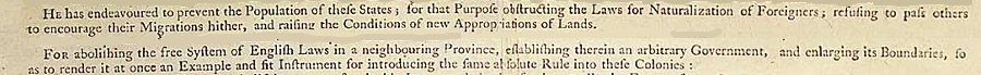 London's efforts since 1763 to limit settlement west of the Alleghenies were cited as a justification for issuing the Declaration of Independence in 1776