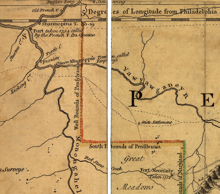 Fry and Jefferson identified the Forks of the Ohio as part of Virginia, beyond the western boundary of Pennsylvania