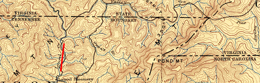 the 1749 survey by Peter Jefferson and Joshua Fry ended at Steep Rock Creek (perhaps modern Laurel Creek, east of Damascus)