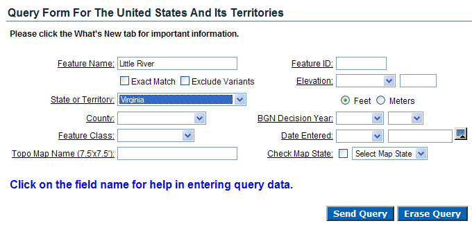 Geographic Names Information System interface