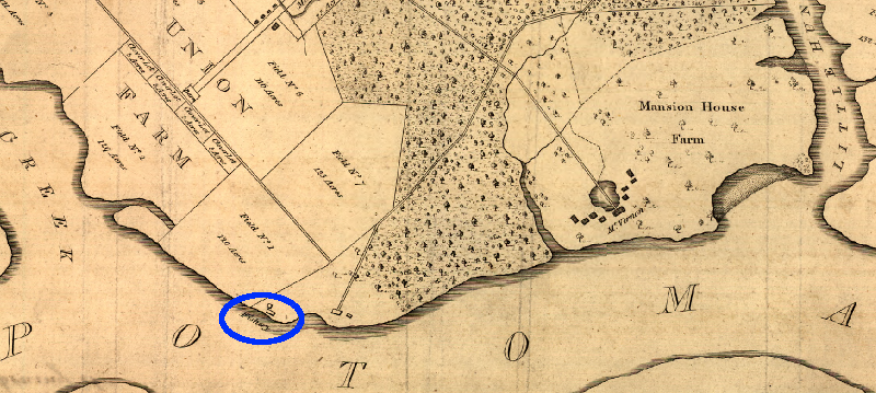 George Washington's fishery was at the mouth of Dogue Creek, downstream from the Mount Vernon mansion house