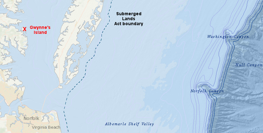 today, Gwynn's Island Museum is 85 miles from the edge of the Continental Slope