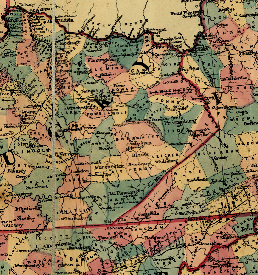 after the Civil War, Virginia added Dickinson County on its side of the Virginia-Kentucky border (as defined by the Cumberland Mountains)