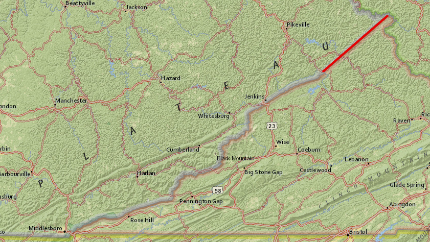 only a portion of the Virginia-Kentucky border (red line) has been surveyed