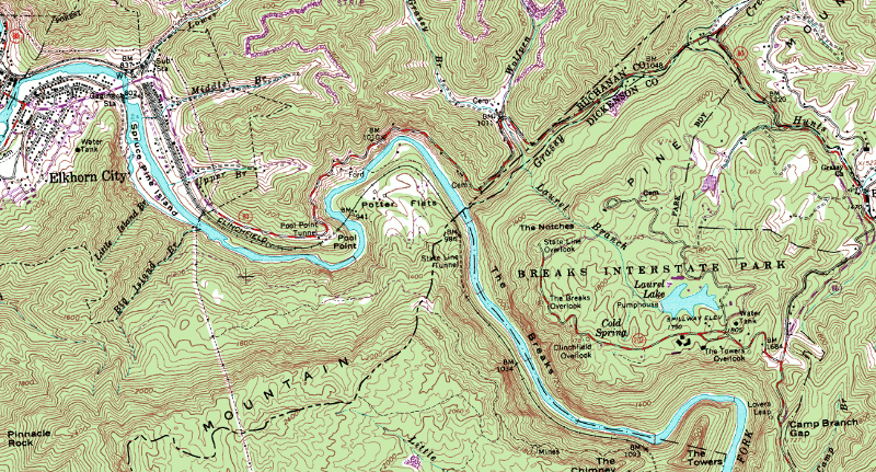 at the Russell Fork, the VA-KY line stops tracing the watershed boundary and becomes a straight line to Tug Fork