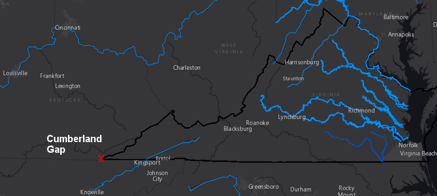 in the late 1700's, there was no realistic way to construct a canal or road to carry Kentucky's agricultural products through Cumberland Gap to a port on the Atlantic seaboard