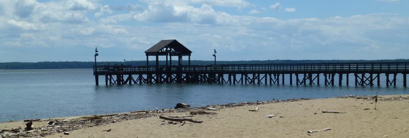 the beach is in Virginia (at Leesylvania State Park), but the boardwalk is in Maryland - thanks to a 1632 charter