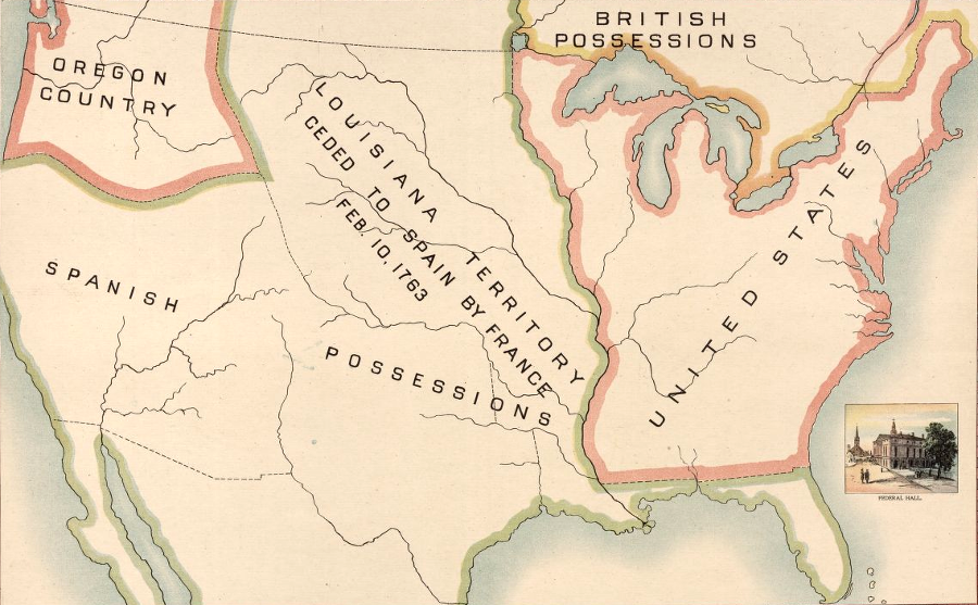 the Spanish controlled the Louisiana Territory west of the Northwest Territory until its purchase in 1803, after Thomas Jefferson stretched his interpretation of the US Constitution