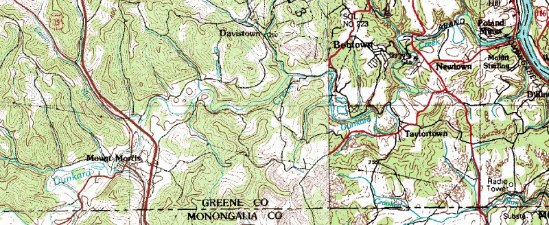 where Mason and Dixon quit surveying, on modern topo map