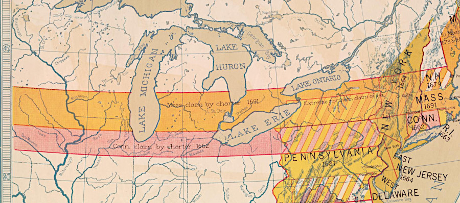 Massachusetts and Connecticut cited their colonial charters, when they claimed lands north of the Ohio River within the boundaries of Virginia's 1612 charter