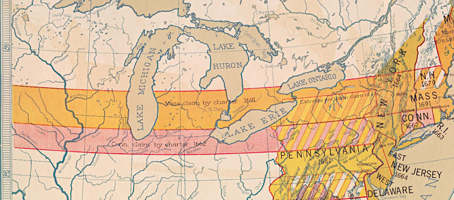 Massachusetts and Connecticut cited their colonial charters, when they claimed lands north of the Ohio River within the boundaries of Virginia's 1609 charter