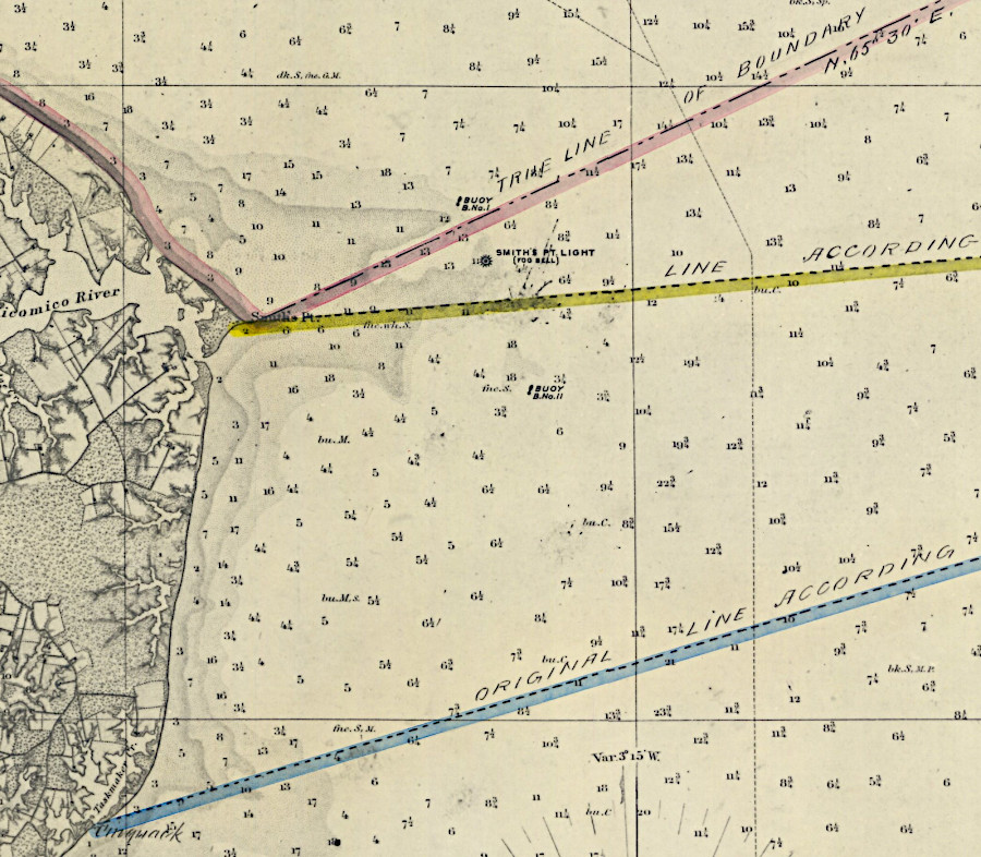 at the time of the Civil War, Virginia and Maryland disputed where the state boundaries would start on the western edge of the Chesapeake Bay