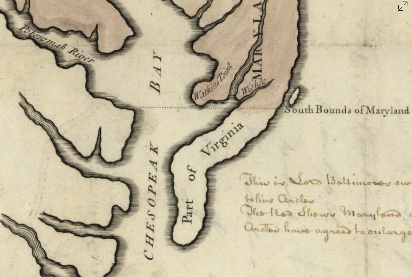 on the Eastern Shore, the Maryland-Virginia boundary was supposed to be defined by Watkins Point - but Virginia claimed the location of that geographic feature was lost, and proposed using the 38th parallel of latitude instead