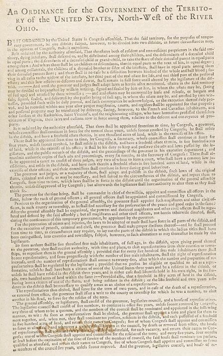 Virginia relinquished its claim to the Northwest Territory and the national government established a process to create new states, each of which was granted power equal to pre-existing states