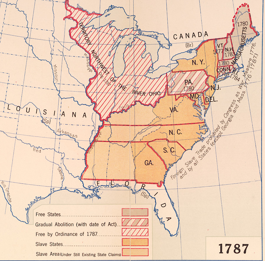 the Northwest Ordinance of 1787 prohibited slavery in the territory ceded by Virginia and other states