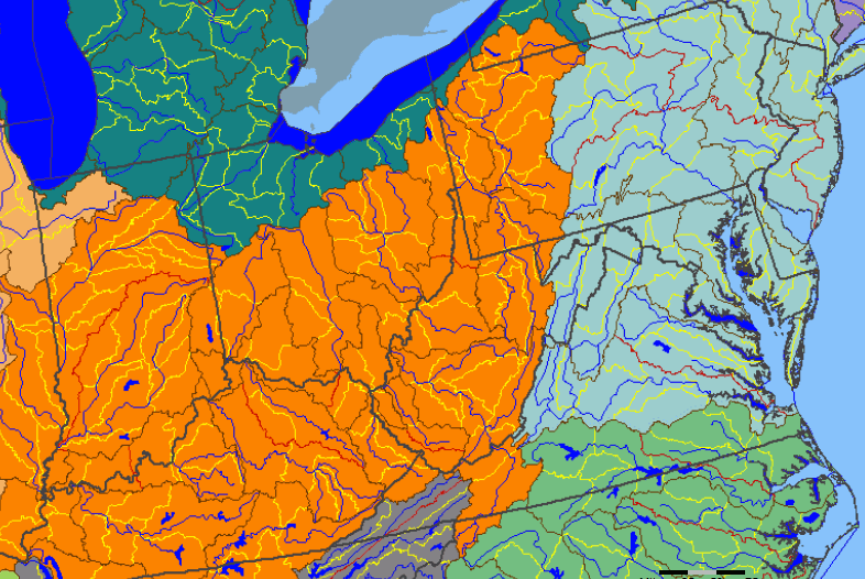 Ohio River watershed (in orange)
