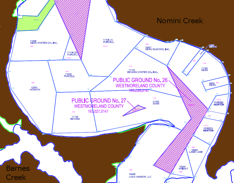 boundaries of public/private oyster beds in Nomini Creek