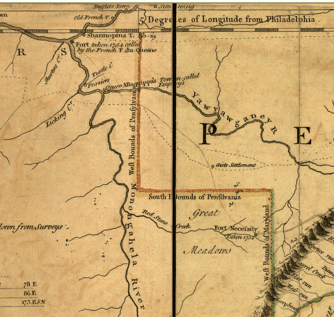 Fry-Jefferson map showing western Pennsylvania border located far to the east of the final boundary line