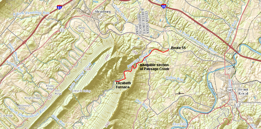 the Virginia Marine Resources Commission (VMRC) determined administratively in 2015 that Passage Creek was a navigable stream between the Elizabeth Furnace Recreational Area and Route 55, so the submerged land below the Mean Low Water mark was owned by the state of Virginia rather than adjacent riparian landowners